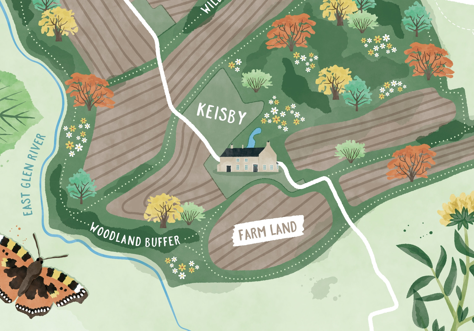 Estate farm countryside illustrated map design by Root Studio
