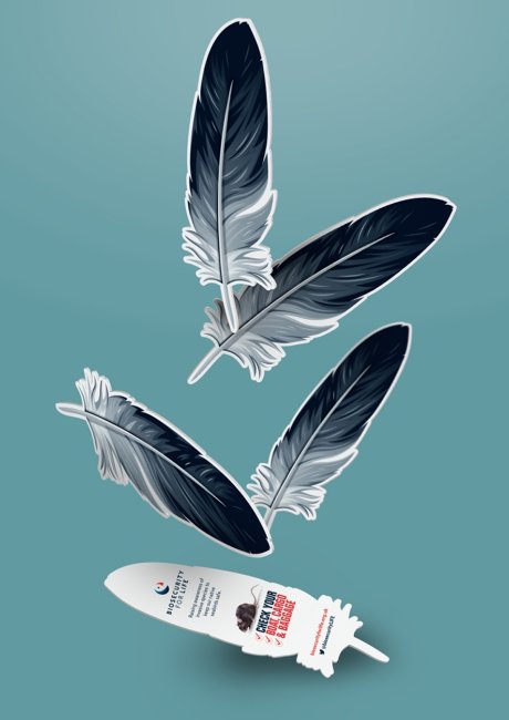 RSPB SOS Biosecurity for LIFE seabird campaign feather bookmark by Root Studio