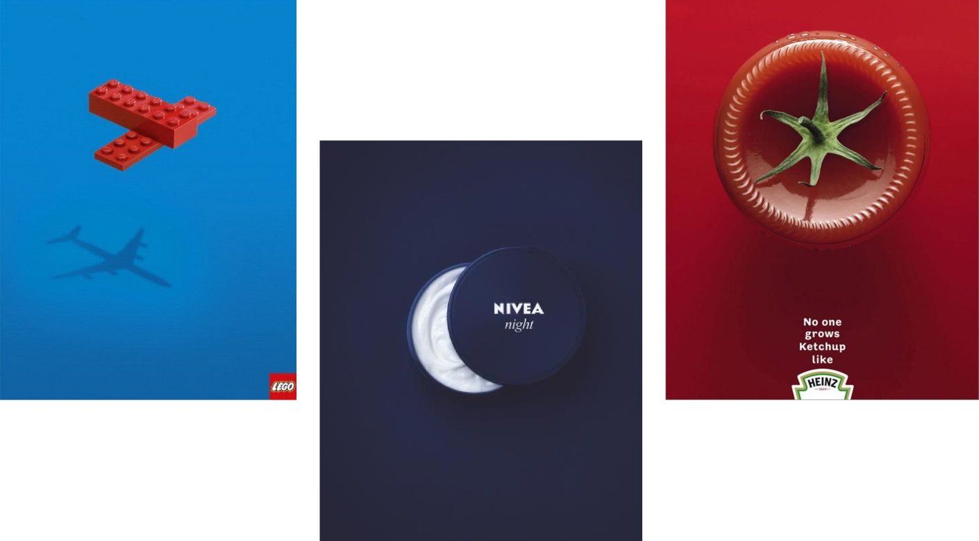 Example ads from Lego, Nivea and Heinz