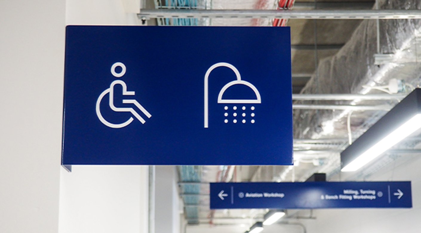Overhead wayfinding signage