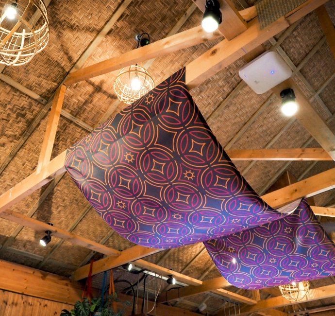 Hanging fabric signage