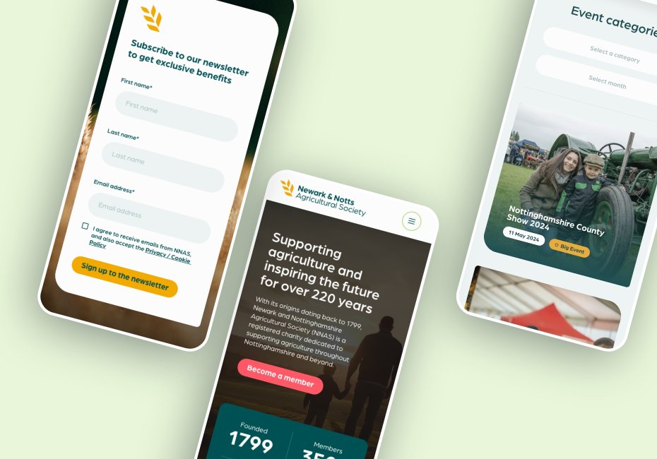 Newark & Notts Agricultural Society website design by Root Studio