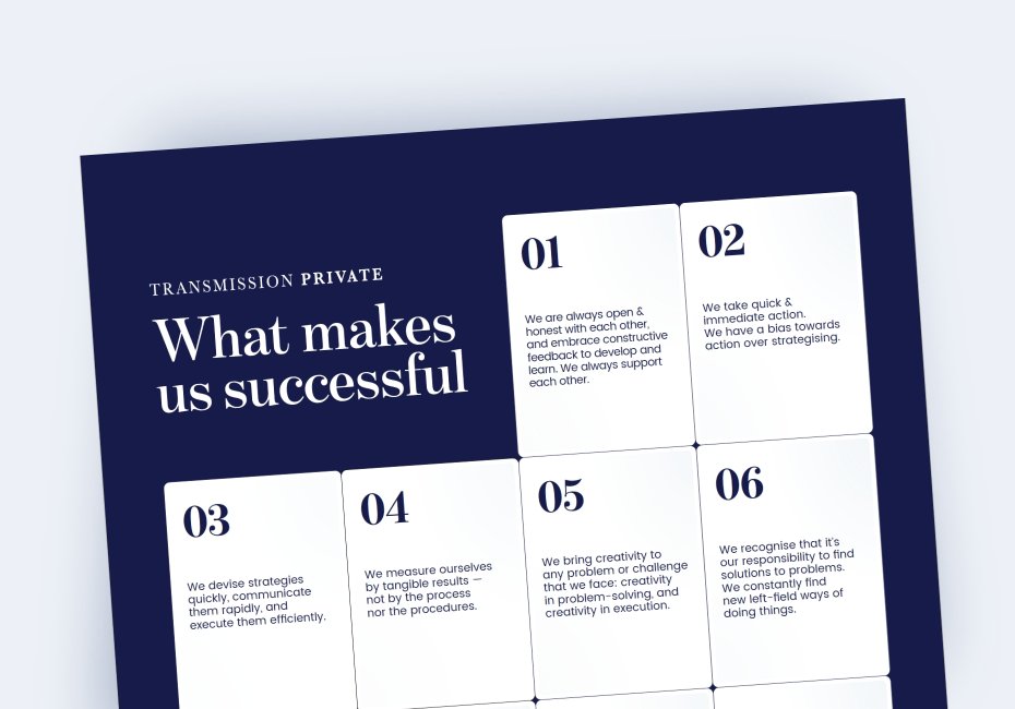 Business values poster design by Root Studio