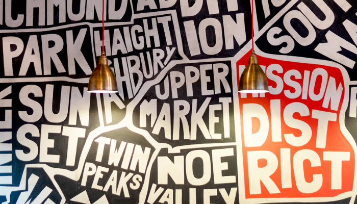 Mission Burrito map wall mural design by Root Studio