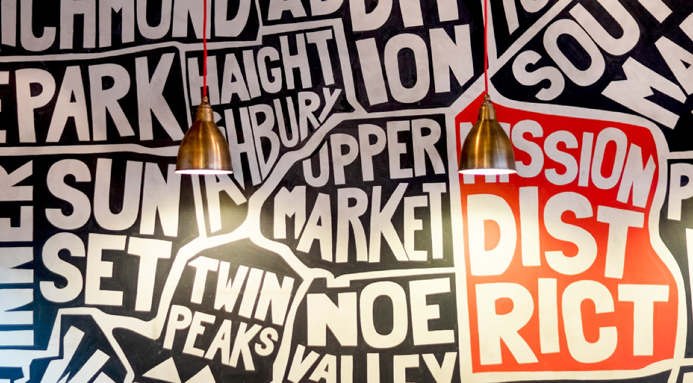 Mission Burrito map wall mural design by Root Studio