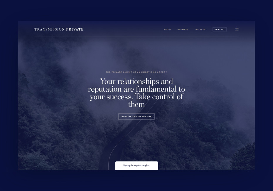 Website design for London PR firm Transmission Private