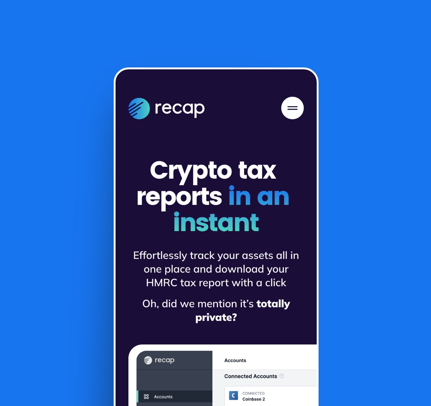 Recap crypto tax accounting software website design by Root Studio