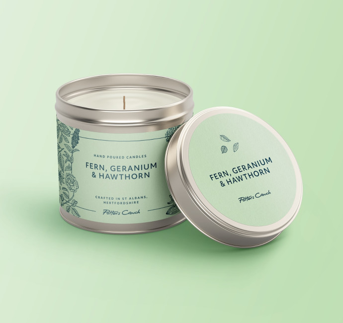 Potters Crouch Candle Tin Label Design by Root Studio