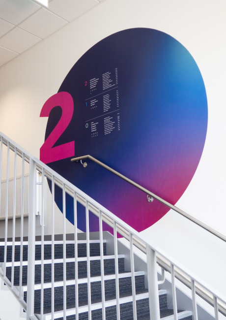 ASI college stairwell wayfinding signage mural design