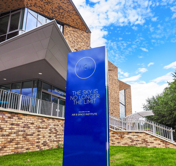 ASI college forecourt entrance totem sign design
