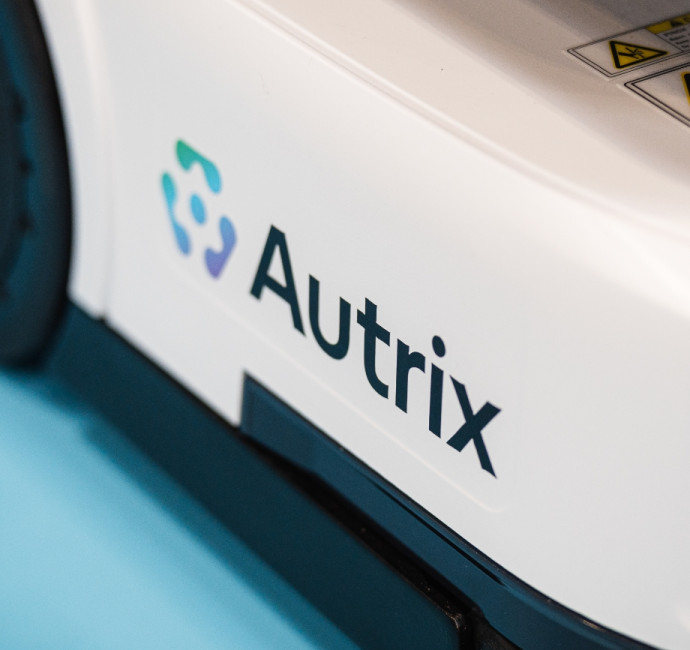 Autrix logo on warehouse robot