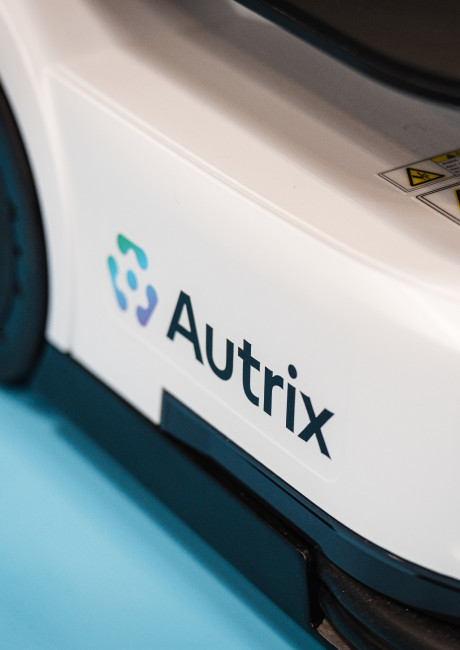Autrix logo on warehouse robot