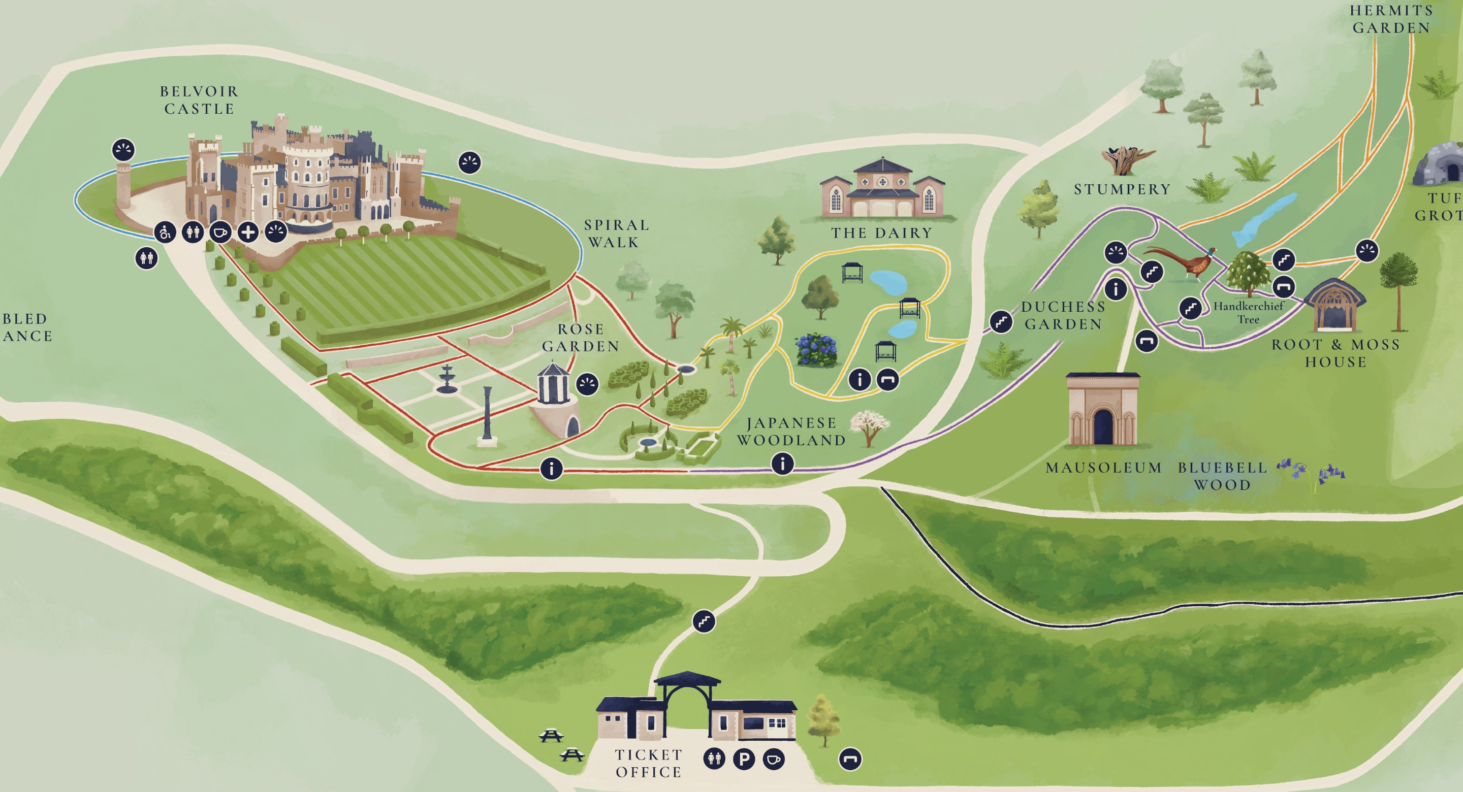 Belvoir Castle & Gardens illustrated map design by Root Studio