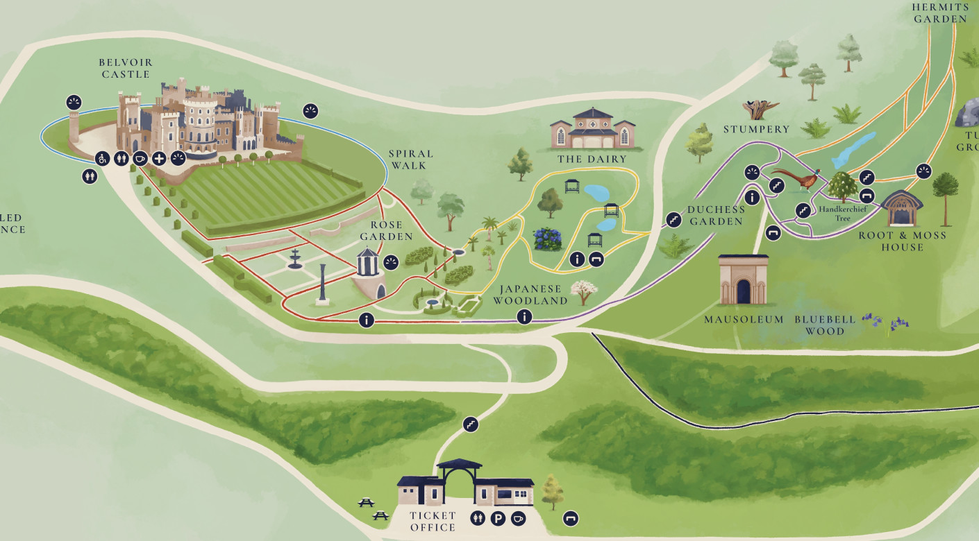 Belvoir Castle & Gardens illustrated map design by Root Studio