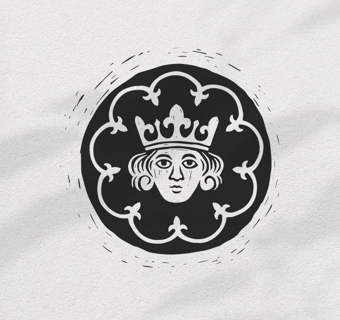 linocut illustration of an old coin