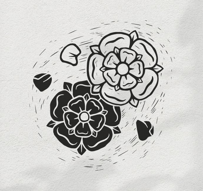linocut illustration of two roses