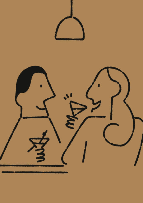 Bottega 35 restaurant illustration drinking cocktails