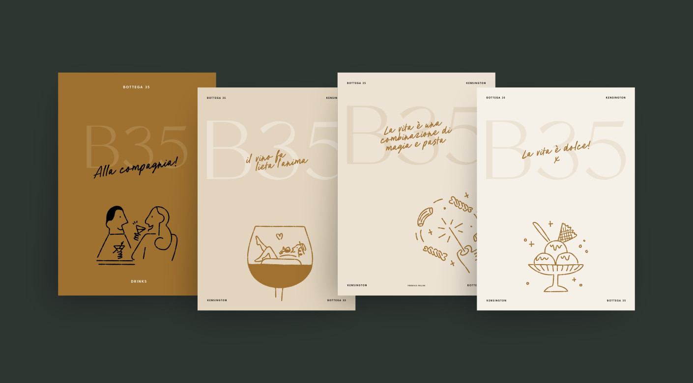 Bottega 35 London menu designs