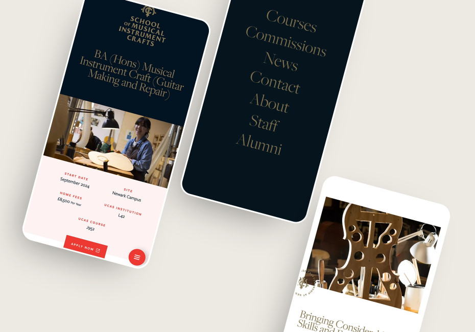 School of Musical Instrument Crafts website design by Root Studio