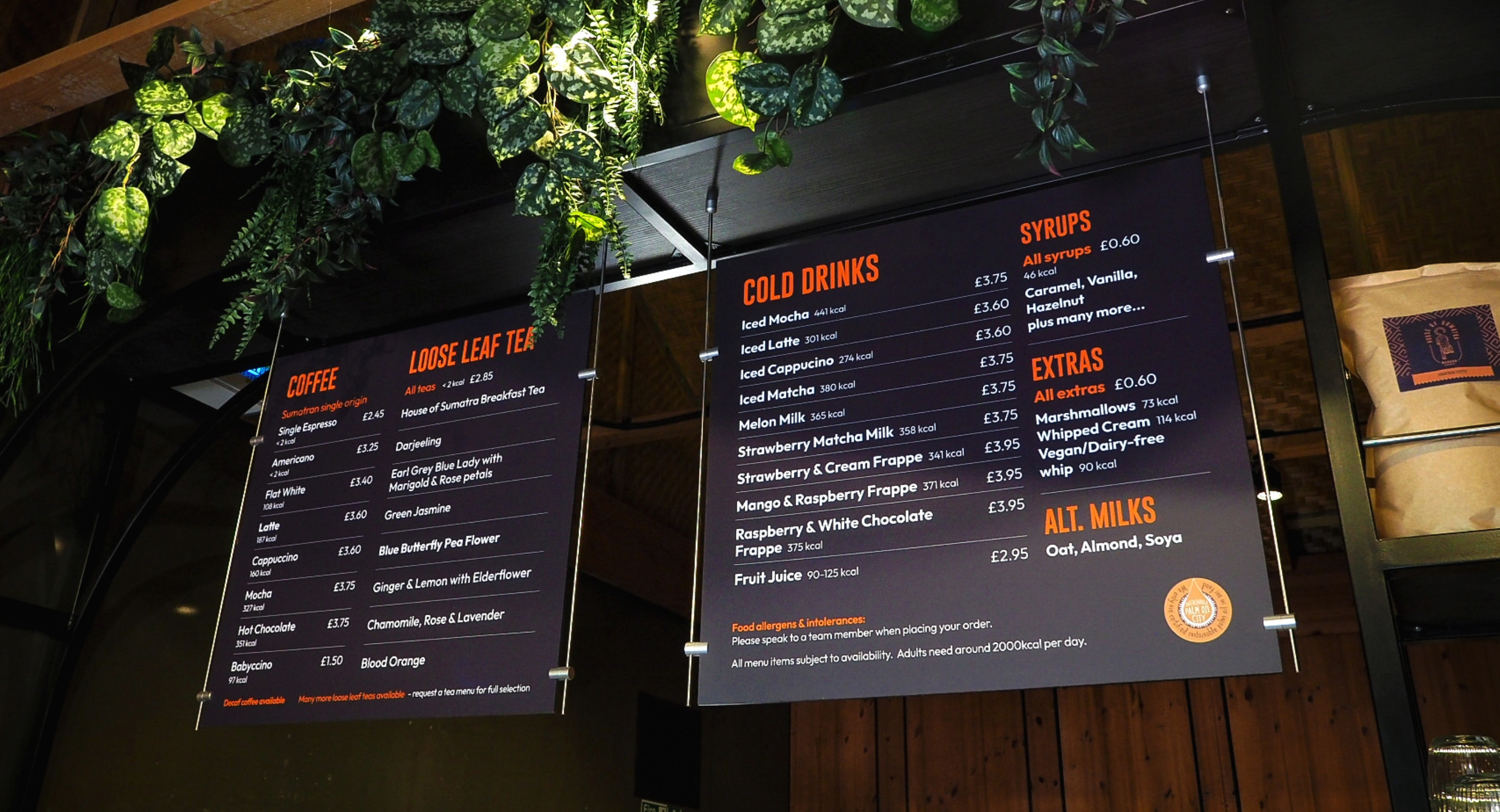 Chester Zoo cafe restaurant hanging menu sign display design by Root Studio