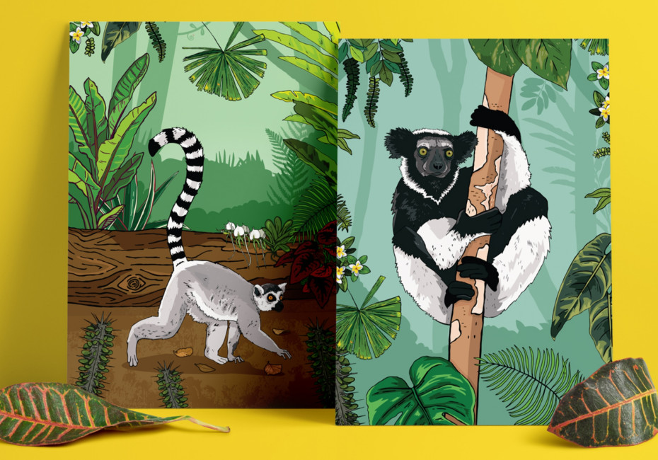Chester Zoo illustrated lemur designs by Root Studio