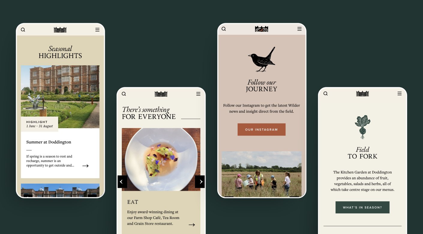 Doddington Hall & Gardens website shown on mobile