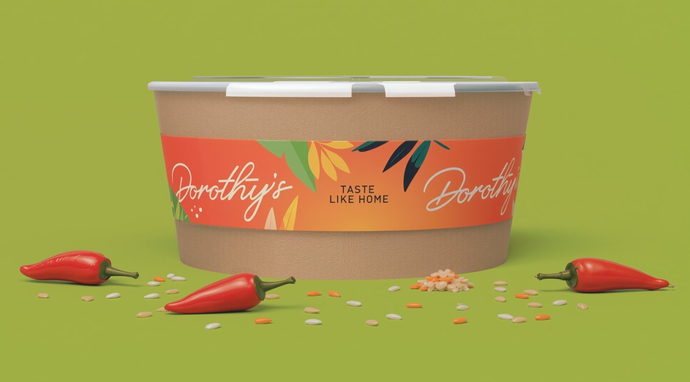 Dorothy's afro-caribbean deli takeaway packaging design