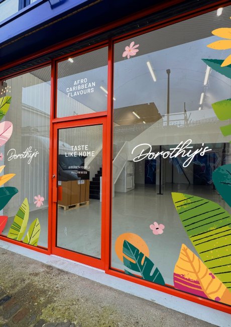 Dorothy's afro-caribbean deli window graphics