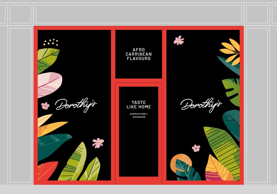 Dorothy's afro-caribbean deli window graphics