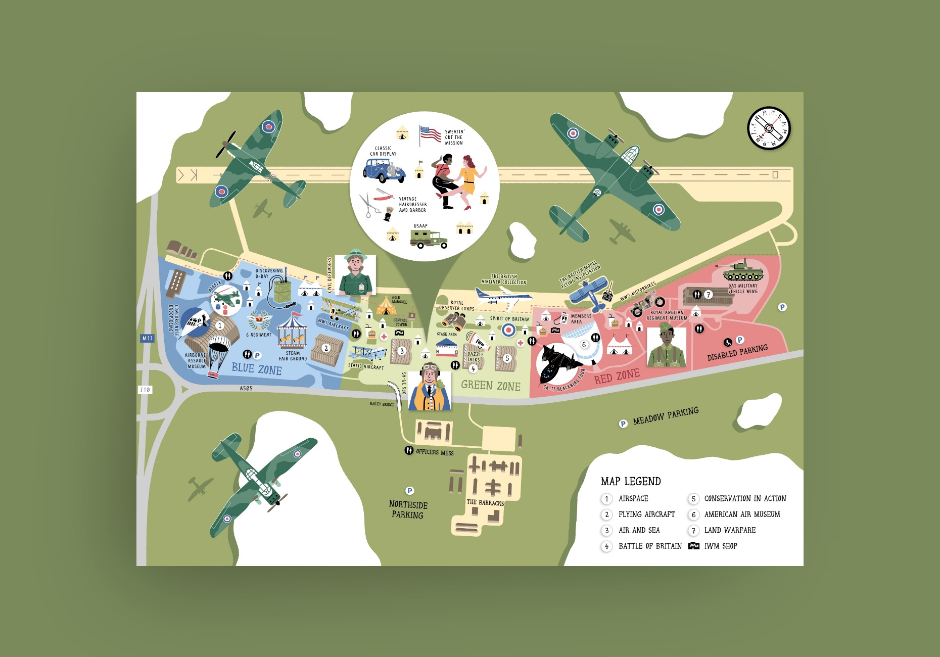 Colourful Illustrated Maps for the IWM's Duxford Air Show