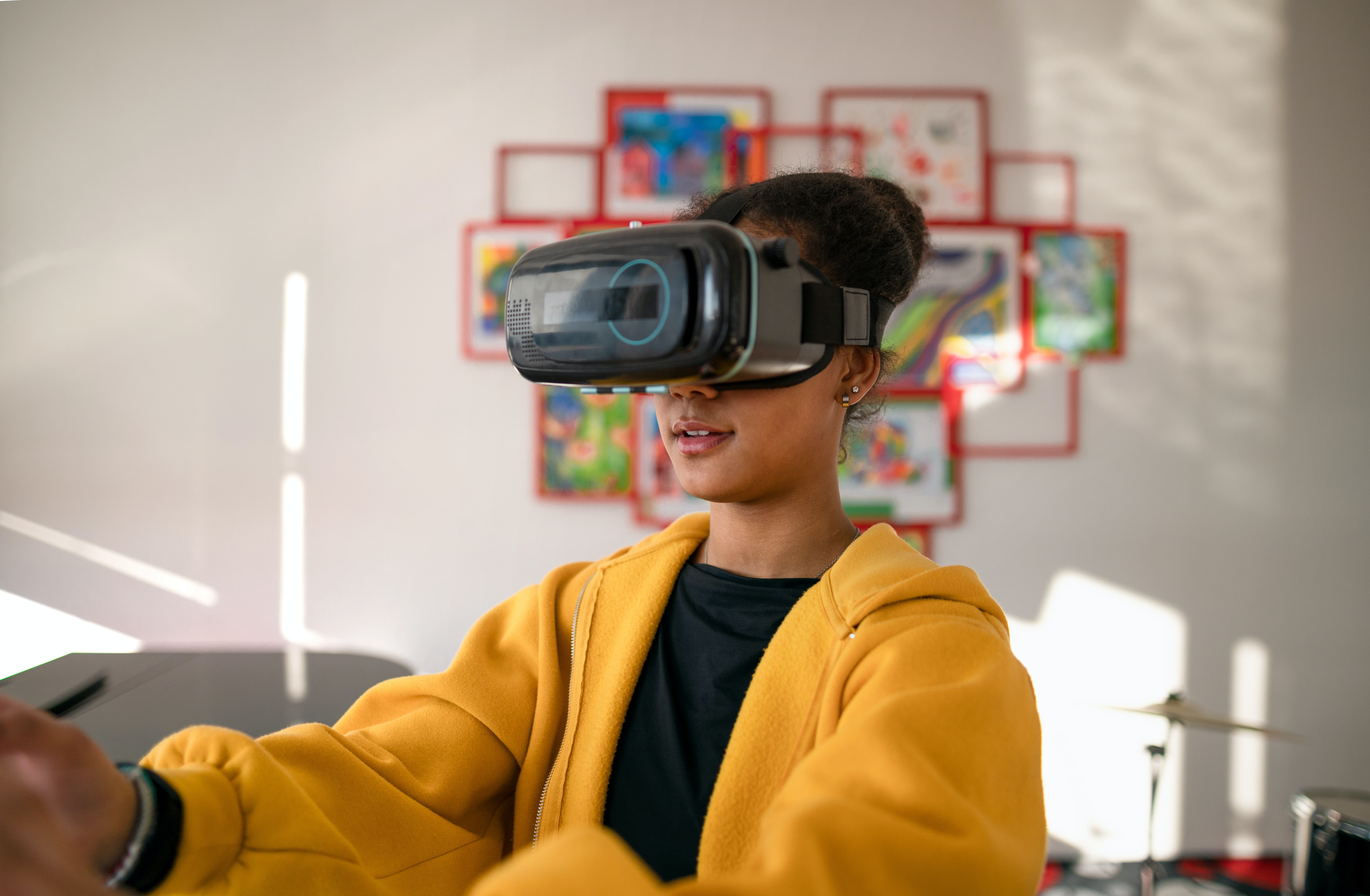 Young woman using a VR headset