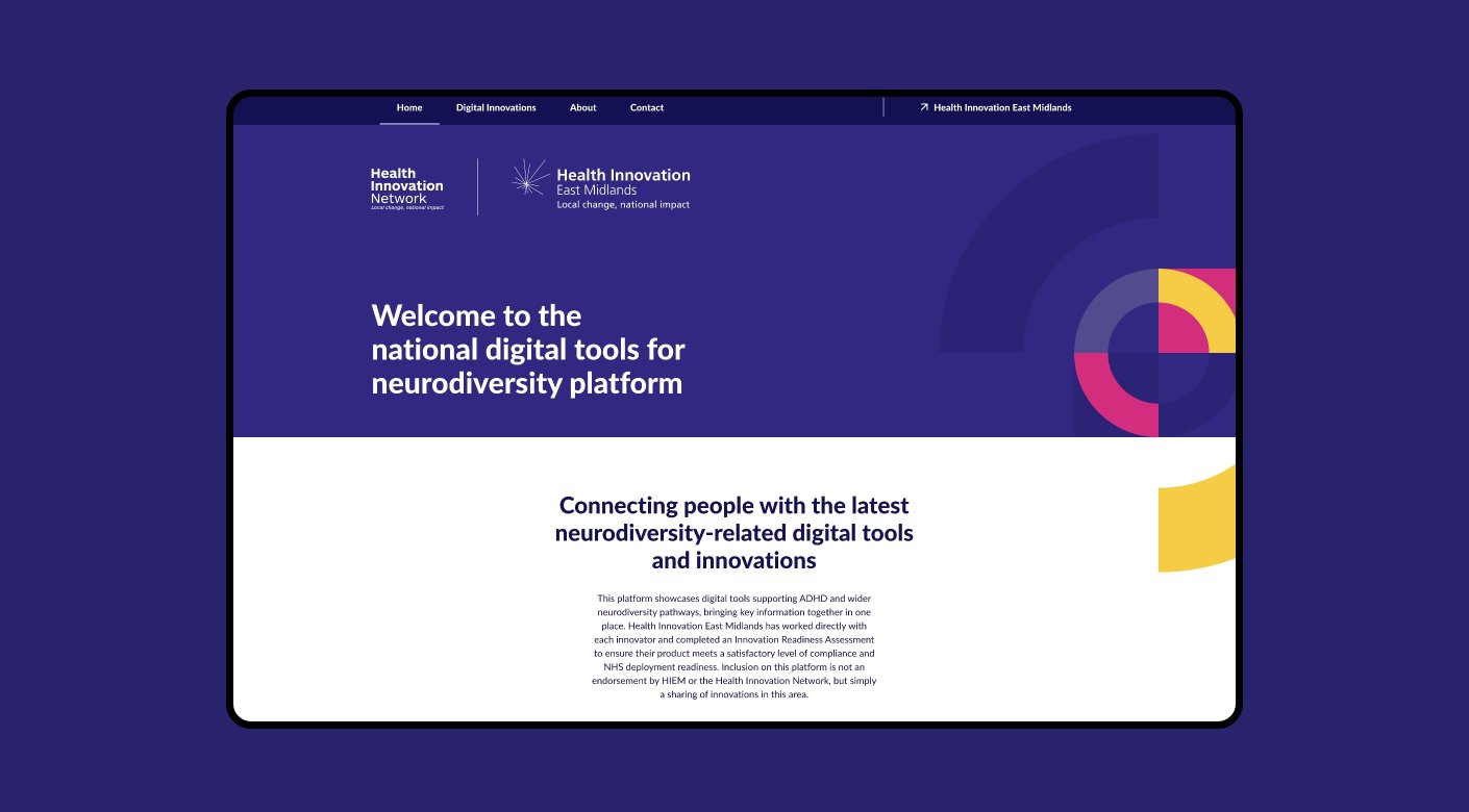 Health Innovation East Midlands website design by Root Studio