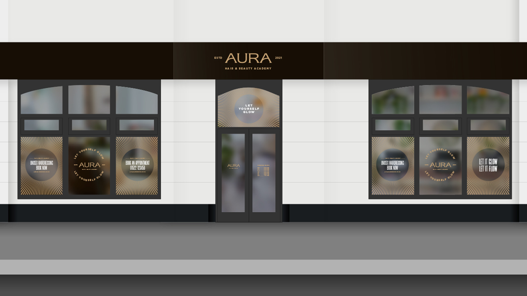 Aura hair salon signage design by root studio lincoln leicester