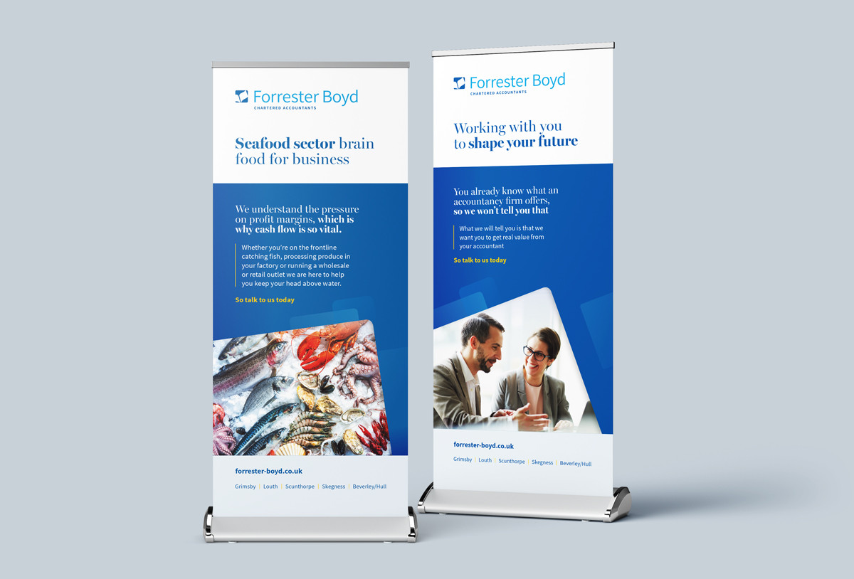 Forrester Boyd Pop up Banner designs accountancy firm by root studio