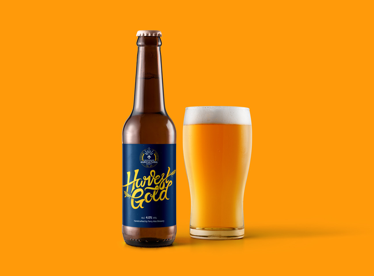 Harvest Gold anniversary craft beer label design by Root Studio, Lincoln & Leicester