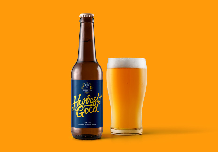 Harvest Gold anniversary craft beer label design by Root Studio, Lincoln & Leicester