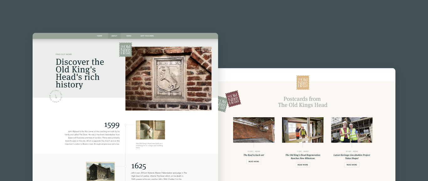 Old Kings Head Kirton website design by Root Studio Lincoln Leicester
