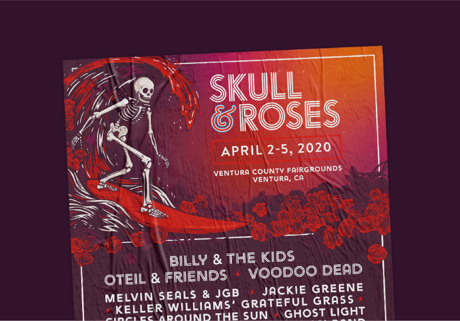 Skull and Roses festival poster design by Root Studio