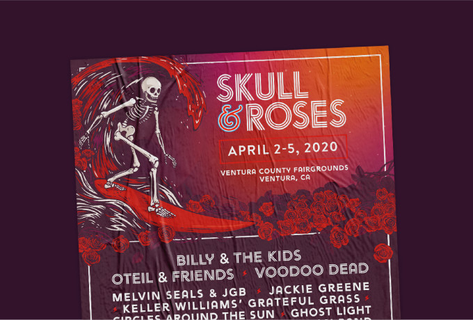 Skull and Roses festival poster design by Root Studio