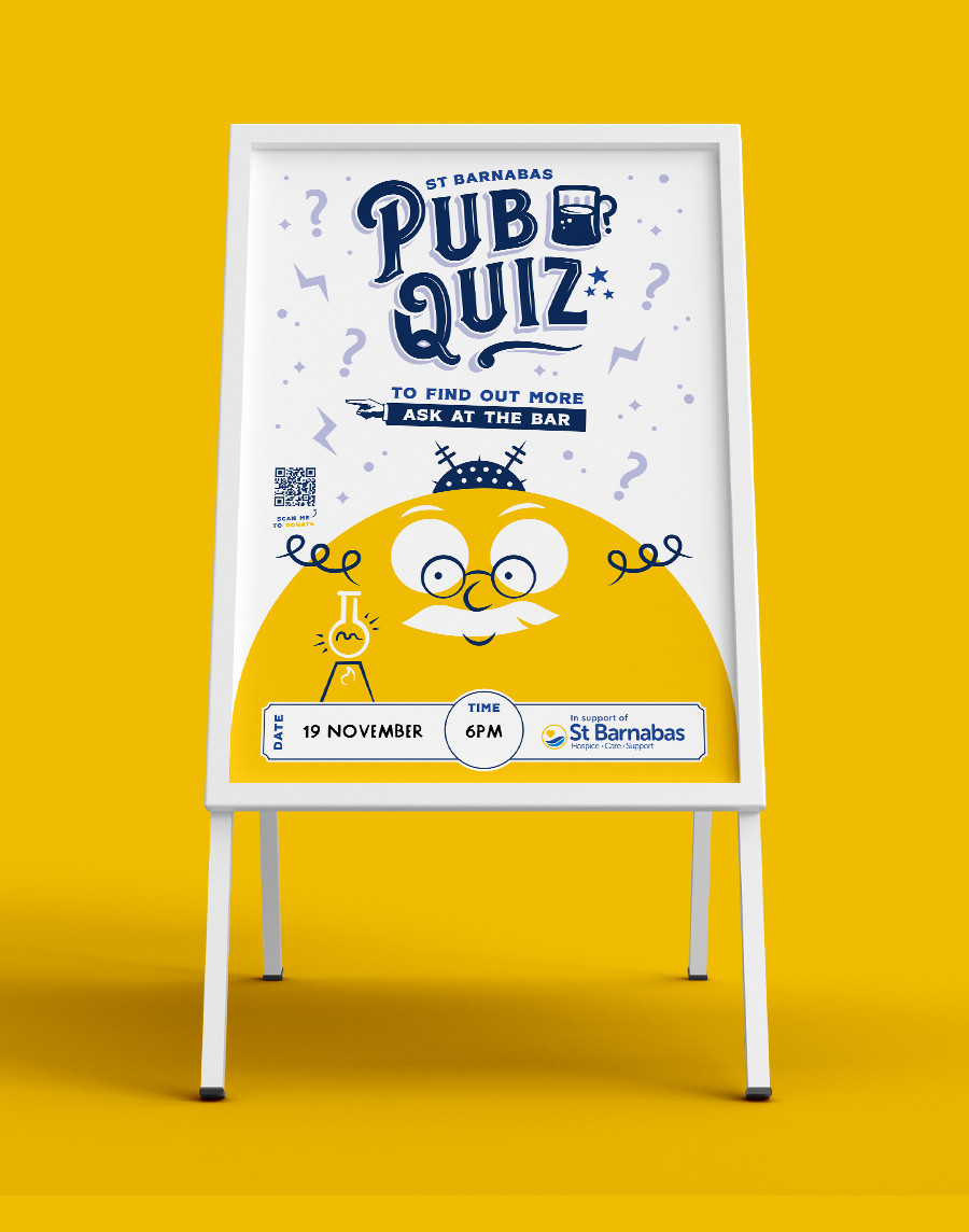 St Barnabas Pub Quiz A Board Poster Design by Root Studio