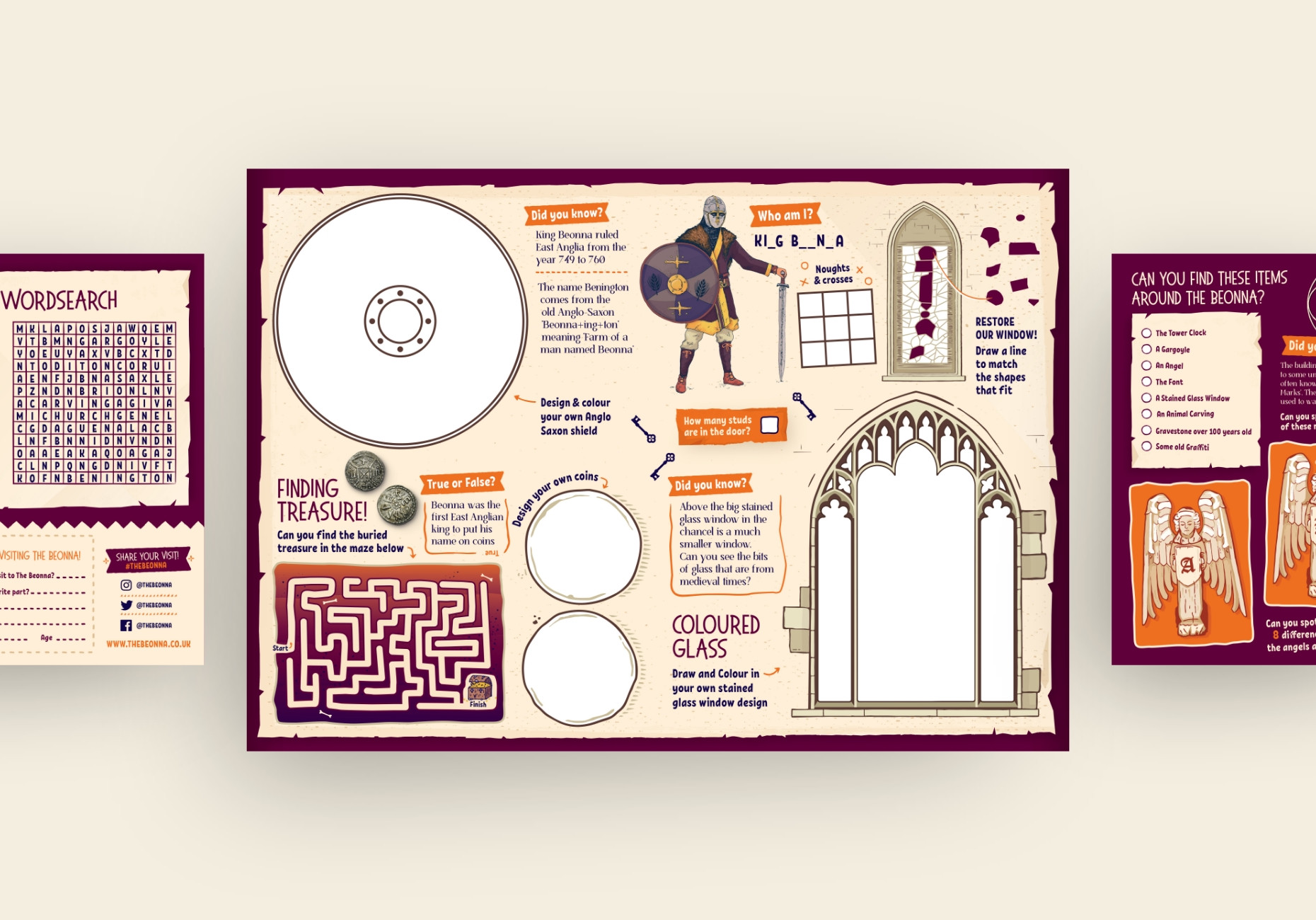 History attraction children's activity pack design by Root Studio