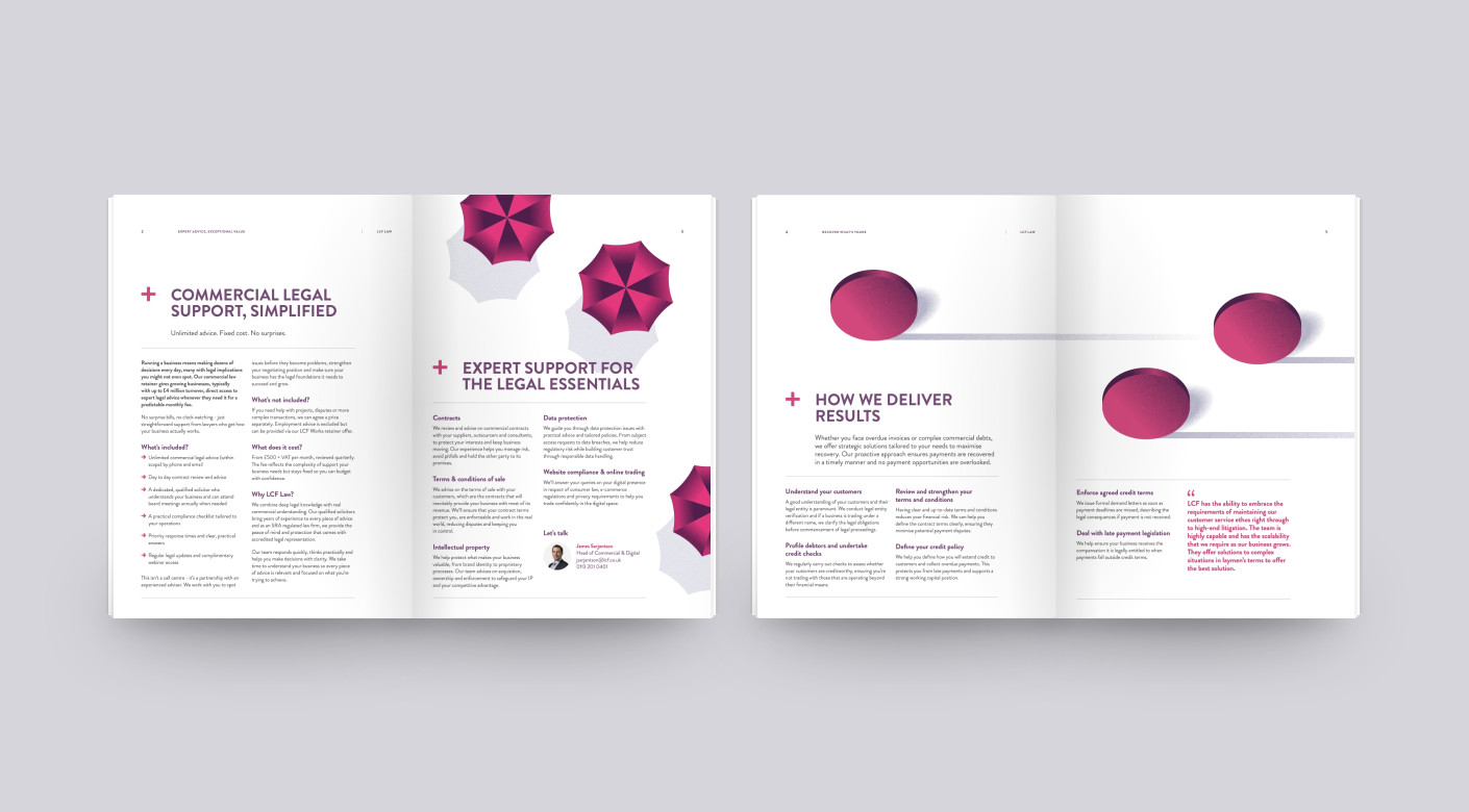 LCF Law solicitors illustrative brochure design by Root Studio