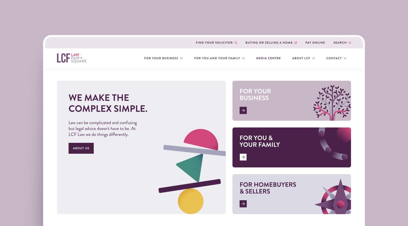 LCF Law solicitors website design by Root Studio