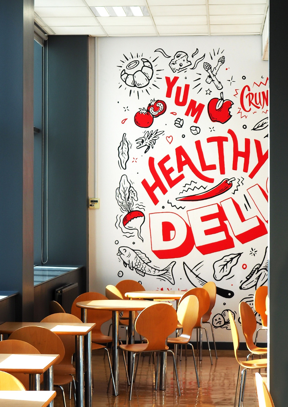 Lincoln College cafe wall mural design by Root Studio