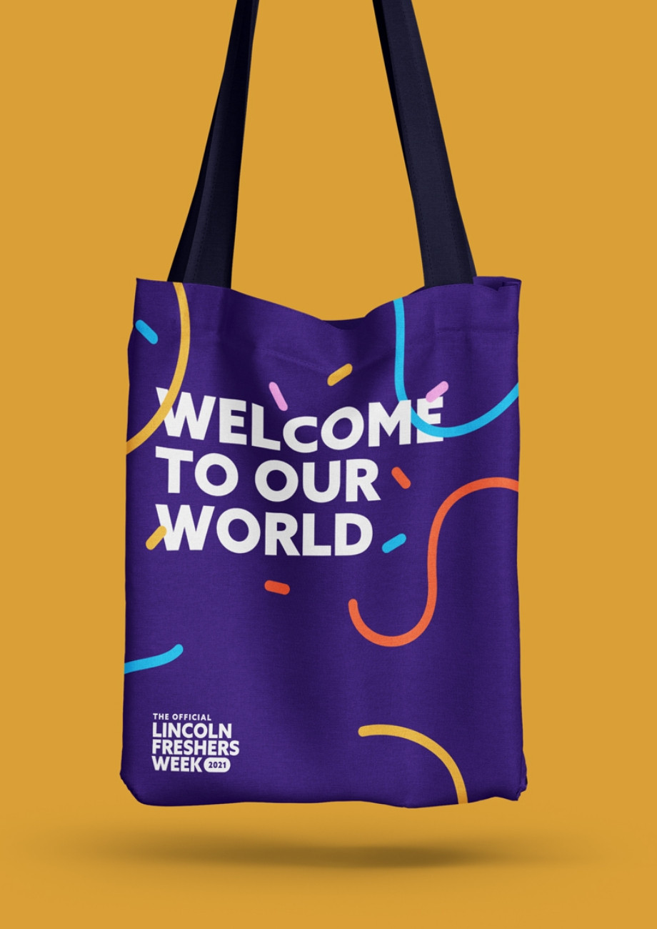 Lincoln Student Union Freshers Week tote bag design by Root Studio
