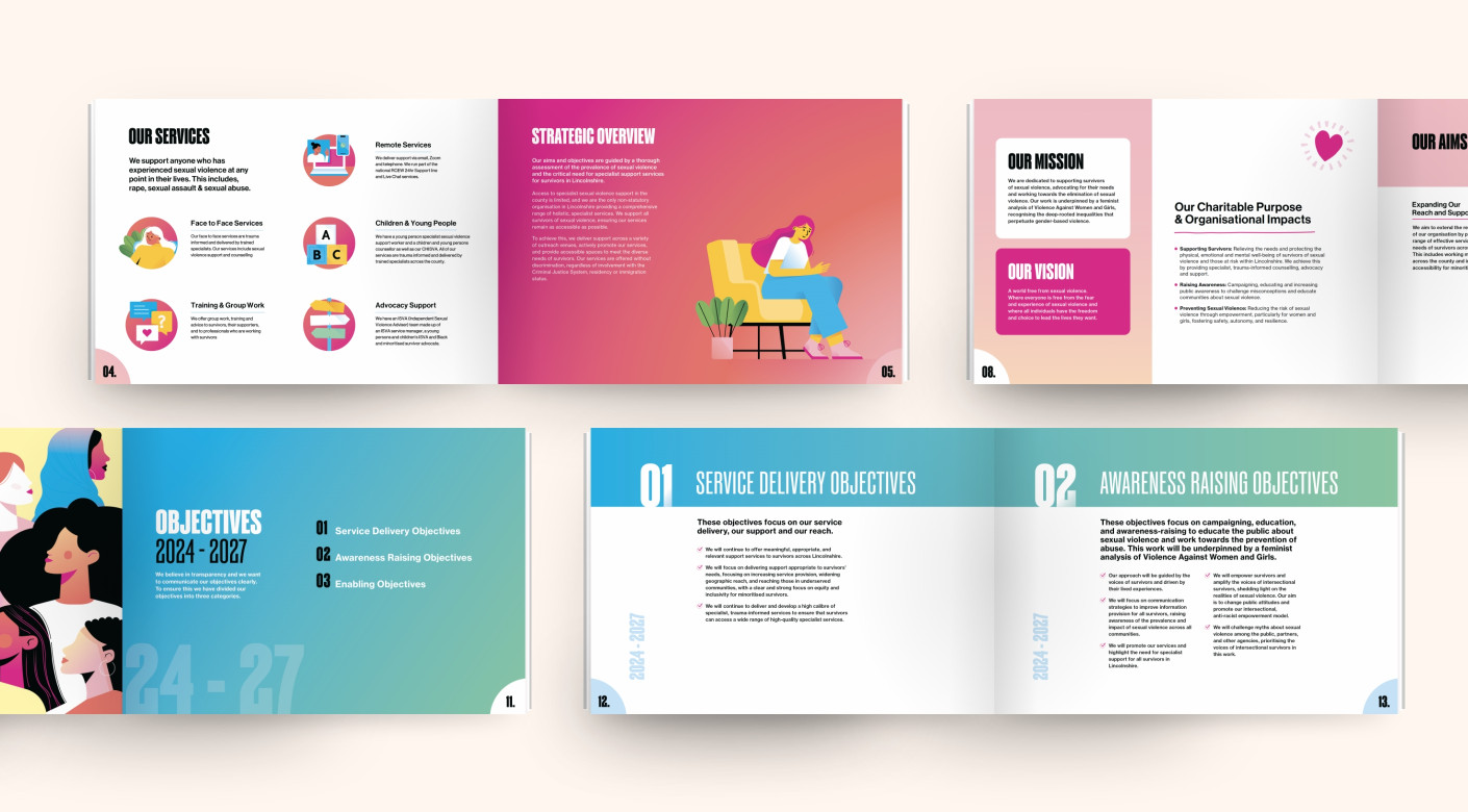 Rape Crisis charity brochure design by Root Studio
