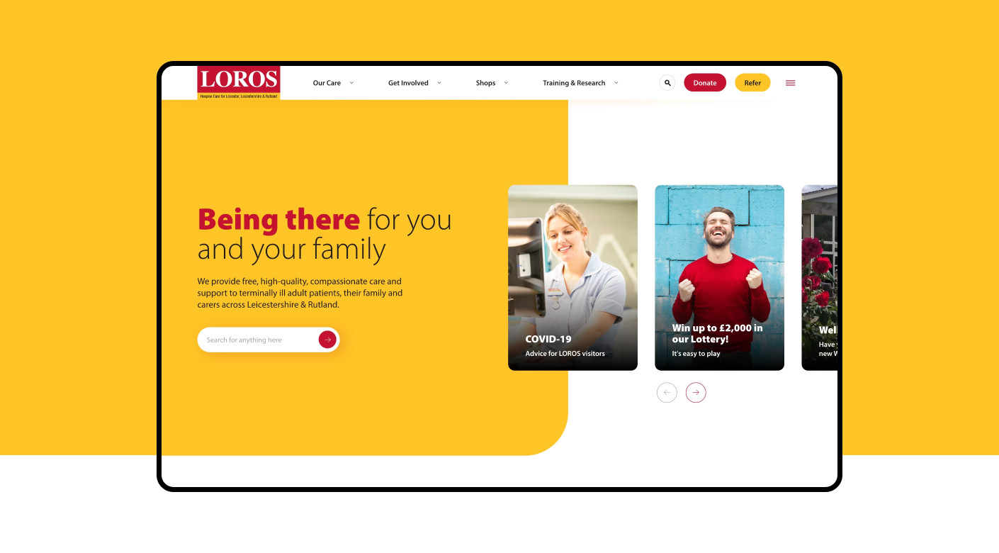 LOROS Hospice charity website design by Root Studio