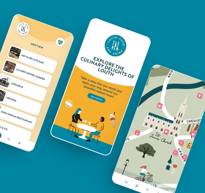Louth Food & Drink Trail interactive map app design by root studio lincoln