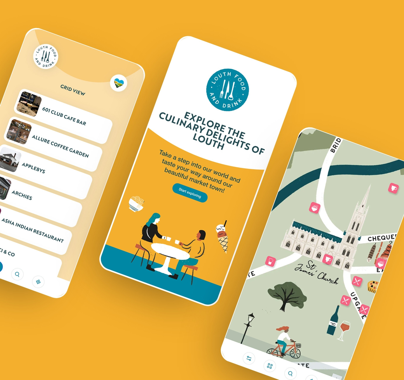 Louth Food & Drink Trail interactive map app design by root studio lincoln