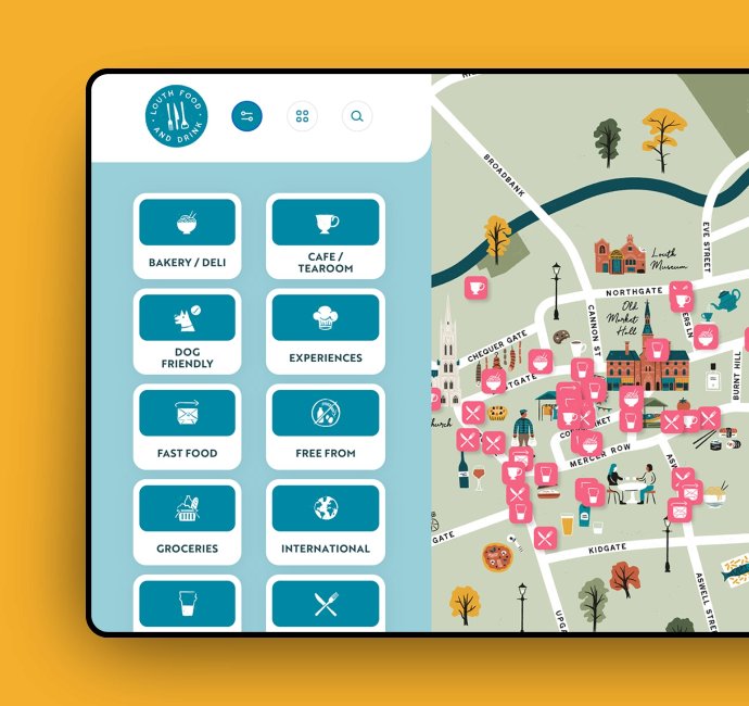 Louth Food & Drink Trail interactive map app design by root studio lincoln